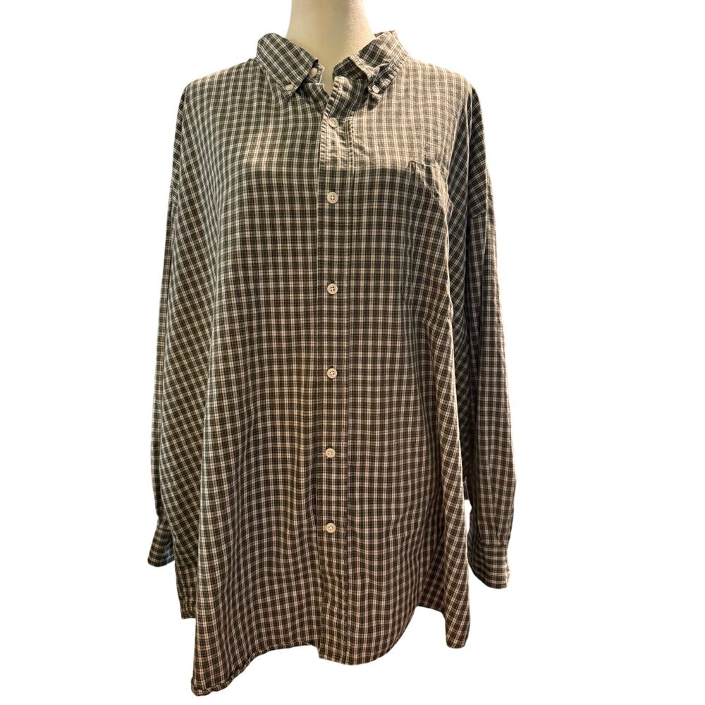 British Oxford Olive Green Plaid Button Down Shirt, Men's Big & Tall Size 4X